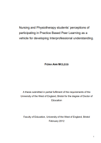 Nursing and Physiotherapy students’ perceptions of participating in Practice Based Peer Learning as a vehicle for developing Interprofessional understanding